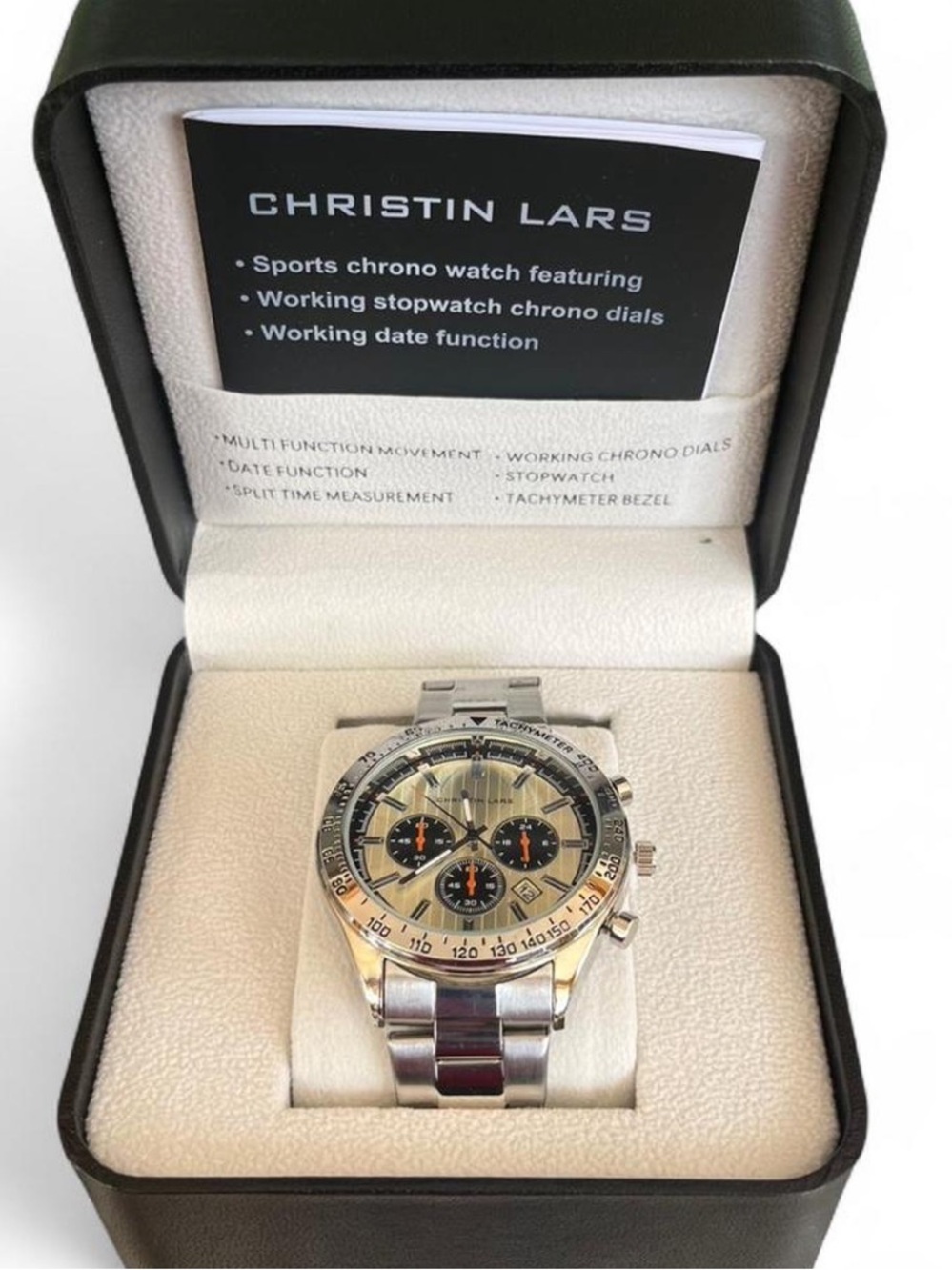 CHRISTIN LARS Silver Tone CHL601A Chronograph Watch